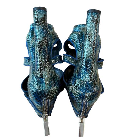 Rachel Zoe Heels Size 8 Peggy Style Real Snakeskin Kid Suede Blue Black Zipper - Picture 6 of 11